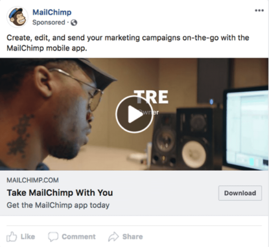 Facebook video MailChimp example
