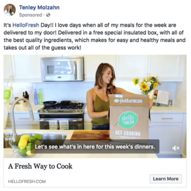 Facebook video HelloFresh example