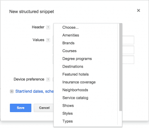 adwords structured snippet extension