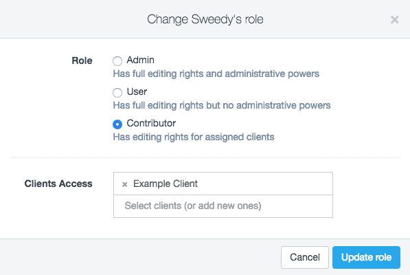 Changing role to Contributor in Swydo