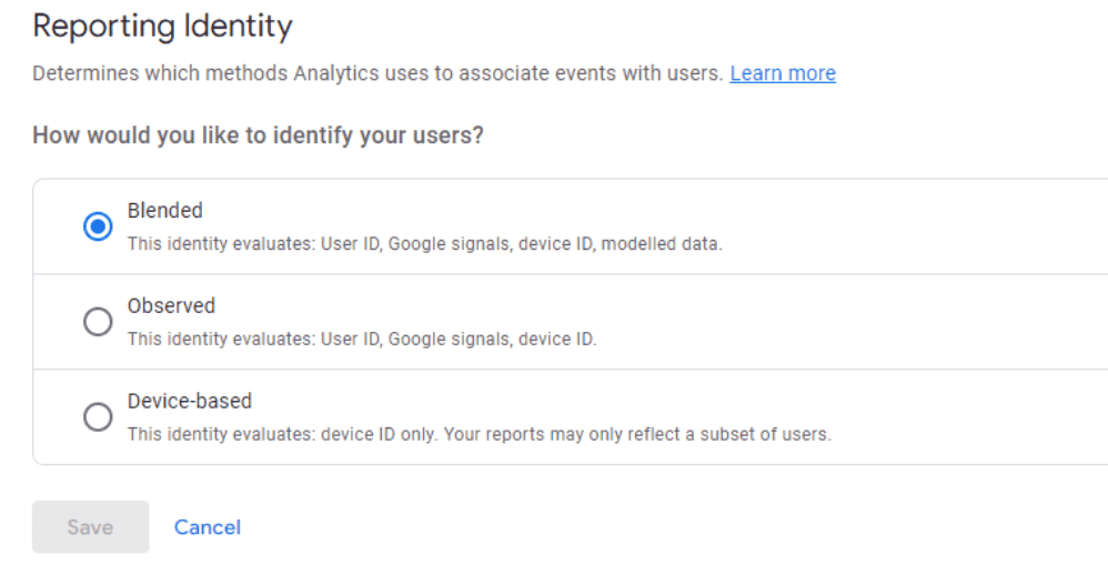 GA4 reporting identity