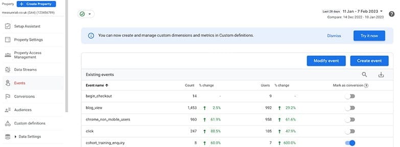 GA4 check out conversions