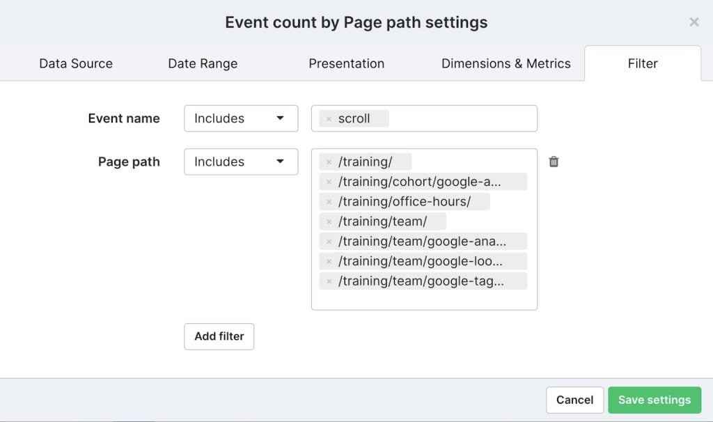 Event Count by page path