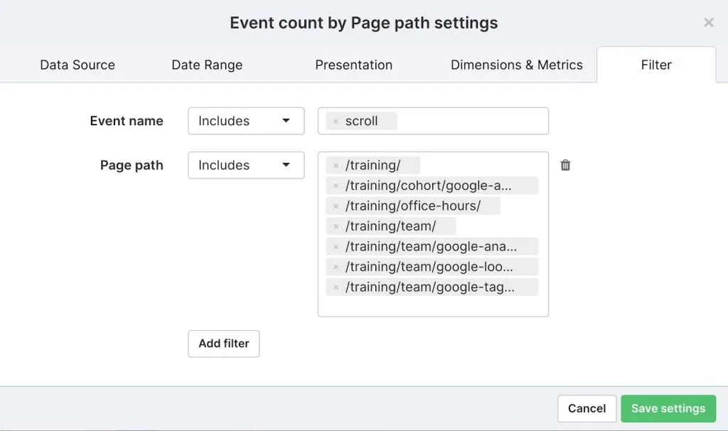 Event Count by page path
