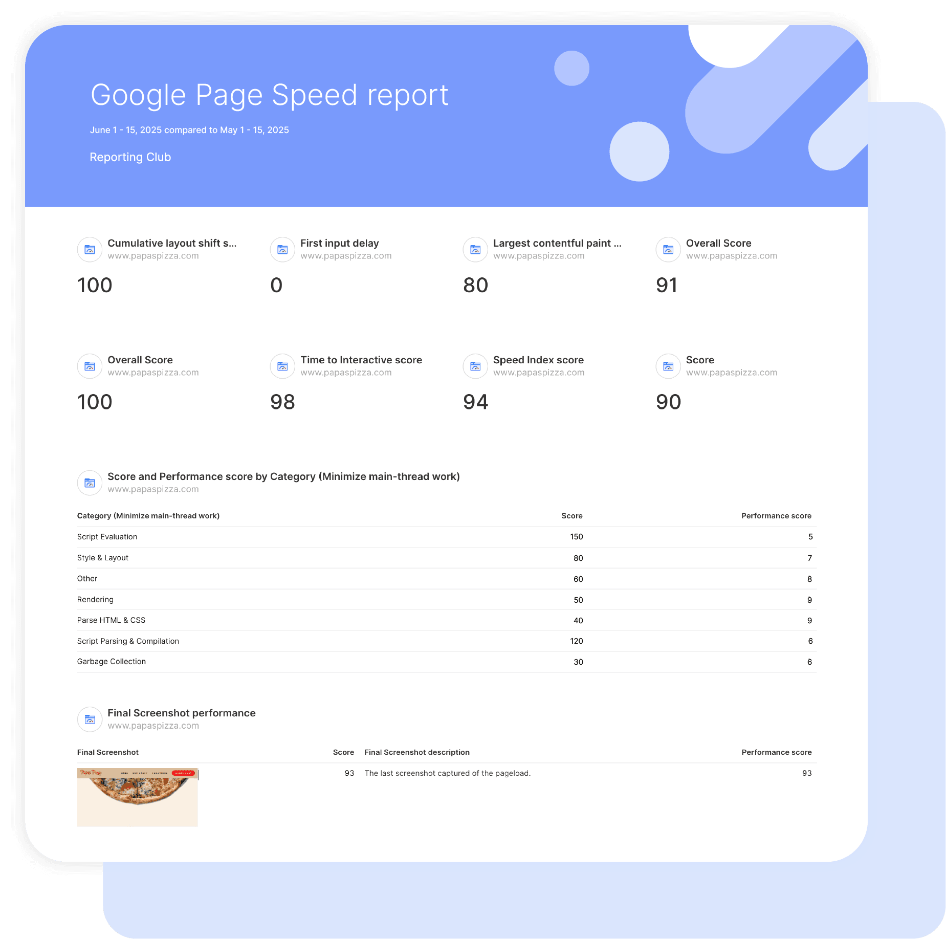Google Pagespeed Report