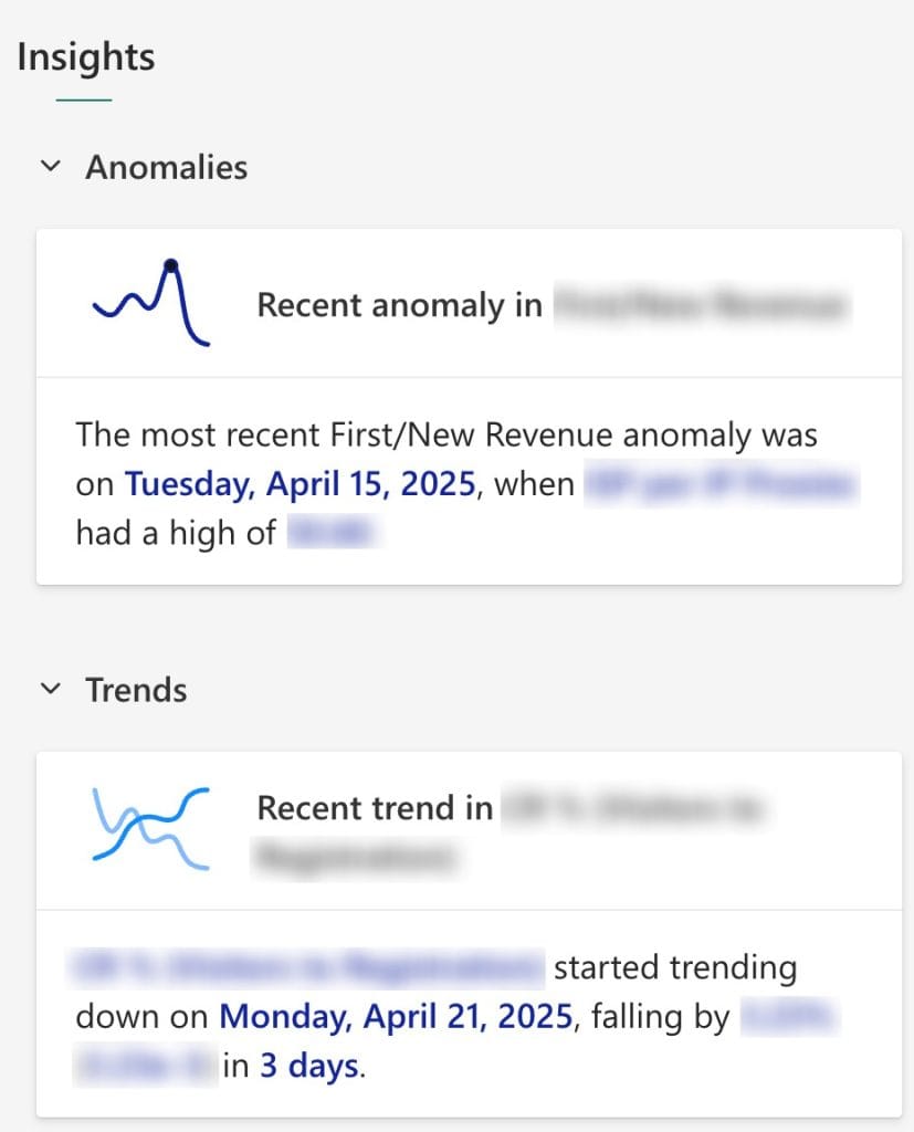 AI powered anomalies and trends in Power BI