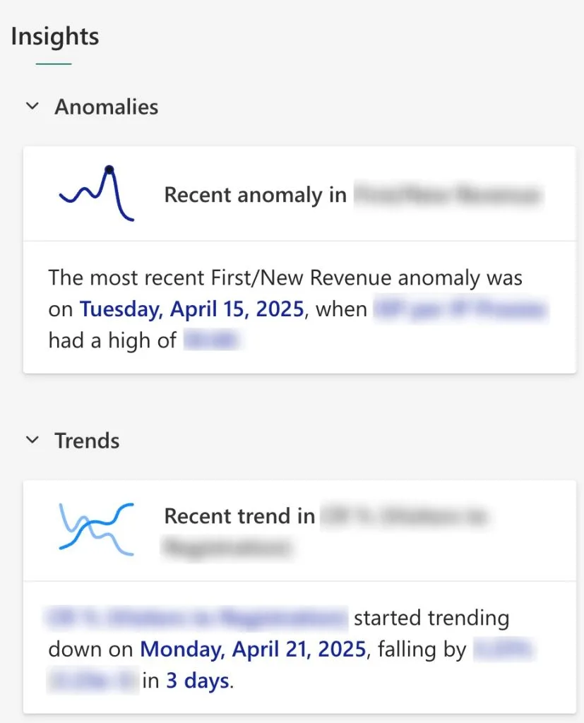 AI powered anomalies and trends in Power BI