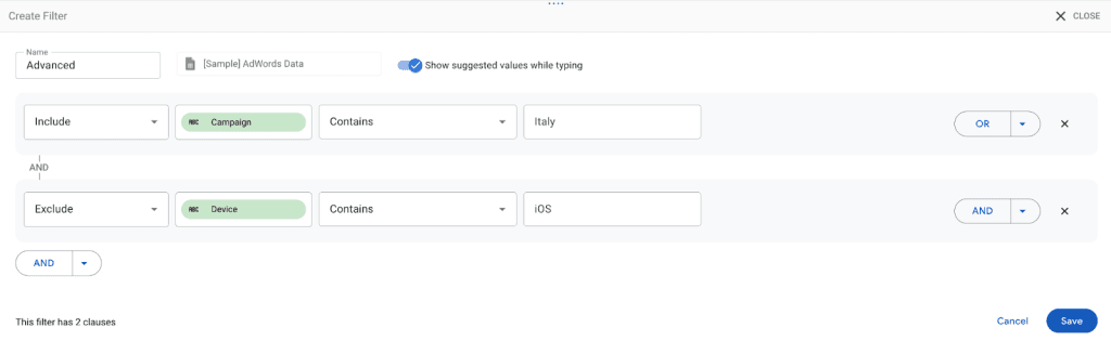 Creating an advanced filtering option in Looker Studio