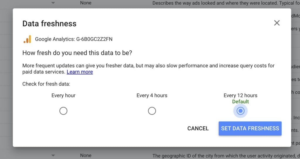 Adjusting Data freshness settings on Looker Studio