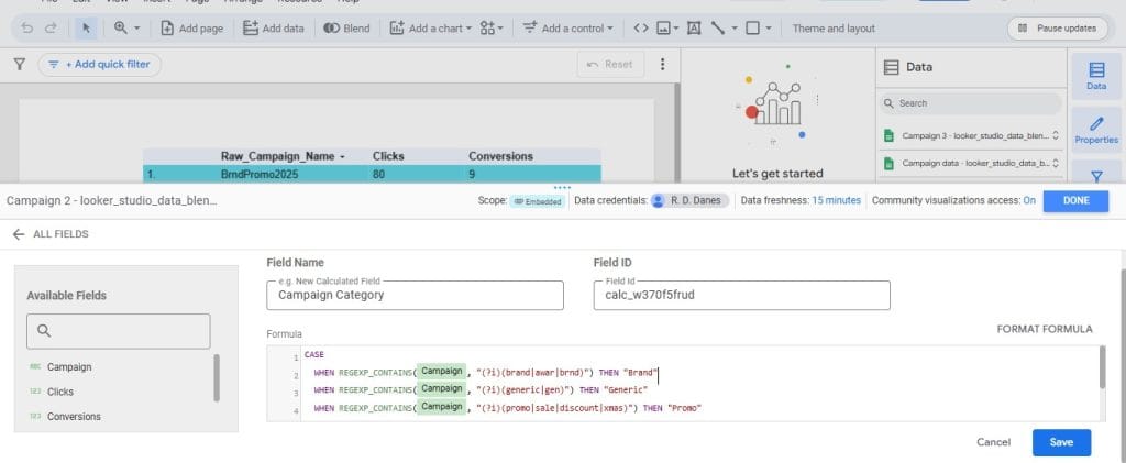 Adding a calculated field in Looker Studio