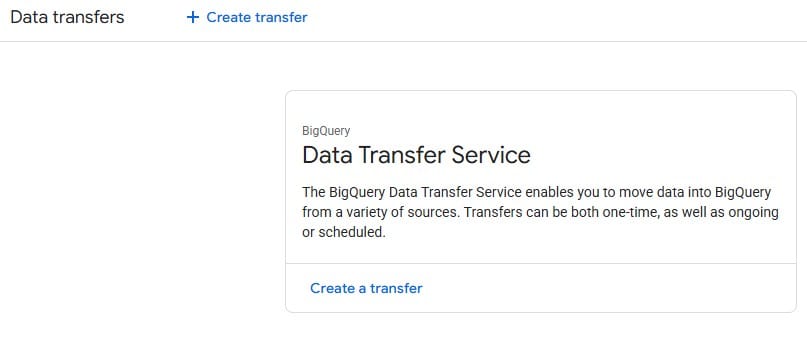 Creating a data transfer in Big Query