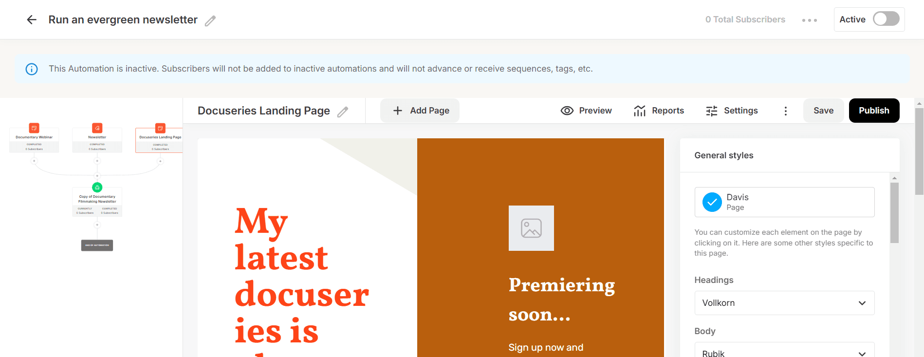 Customize Landing Page in Visual Automation template