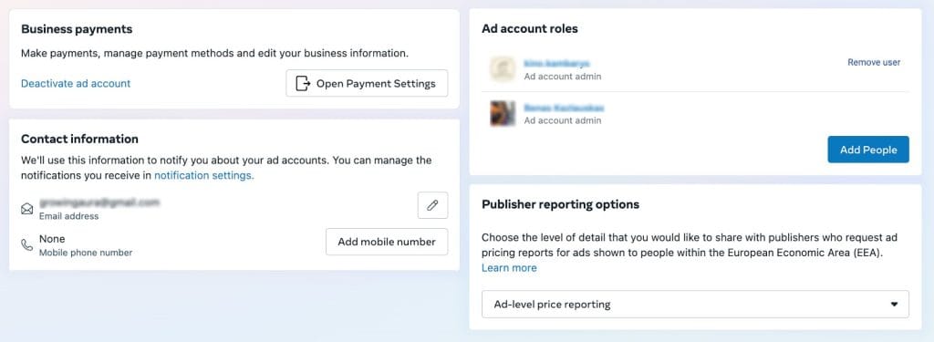 Viewing and managing Meta ad account roles