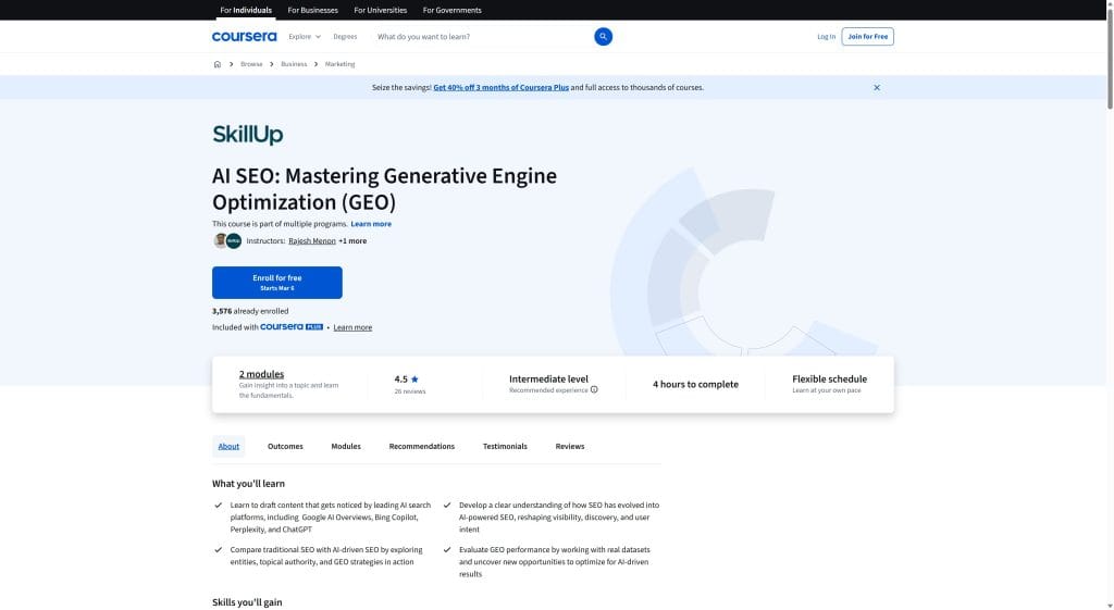 AI SEO Mastering Generative Engine Optimization GEO Coursera 03 06 2026 09 26 AM
