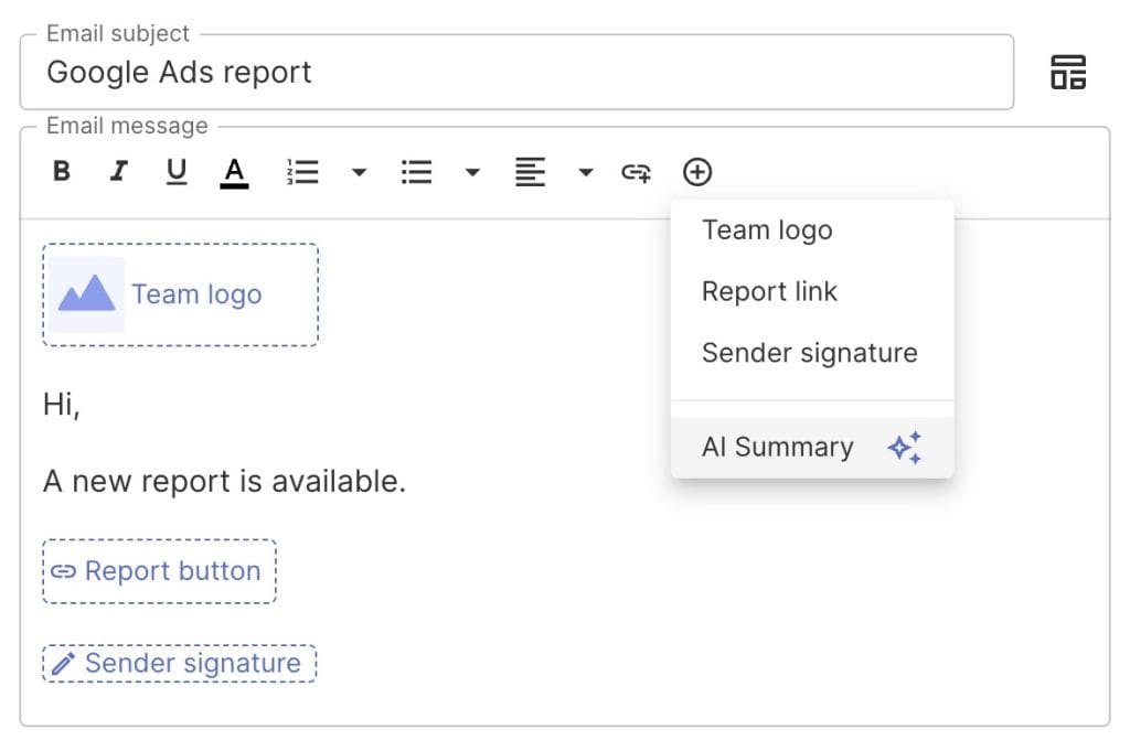 swydo email ai summary