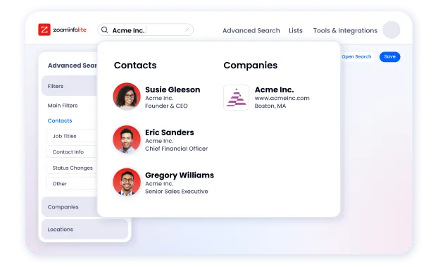 ZoomInfo Lite Email Quick Search